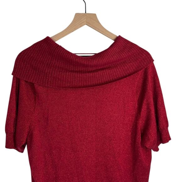 APT. 9 Metallic Shimmer Red Holiday Christmas Cowl Neck Shirt SZ 0X - Picture 4 of 7